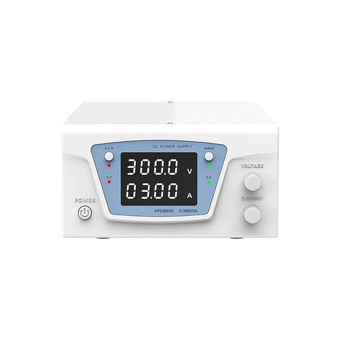 Programmable 0 To 300V 0 To 3A Beefy 900W Switching Power Supply With RS485 Interface For Phone Repair And Benchtop Use Compact Rack Ready Power Source With Fast Load Transient Response And Stable High Gain Circuit, white metal front view