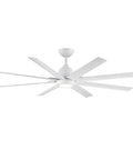 Lowkey Quiet Eight Blade Smart Ceiling Fan With Matte White Build And Mocha Accents Remote Controlled Alexa Ready App Powered Ultra Efficient Modern Flex For Large Room Vibes, overhead view.