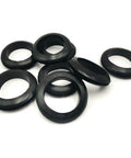 Pile of rubber grommets for wiring 1-1/2 in panel hole with 1-3/8 in inner diameter and 2 in outer diameter, firewall grommet for automotive use
