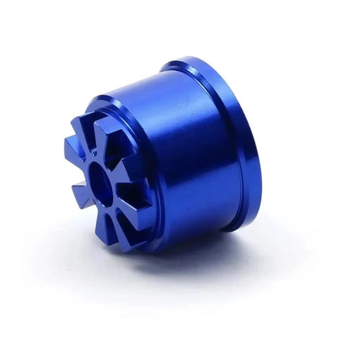 Tough As Nails Metal Differential Carrier For 1/10 Summit RC Crawler Upgrade Diff Case Replacement Housing Precision Machined Blue Anodized Heavy Duty Rig Part Built To Outrun Trail Abuse viewed from side with intricate details