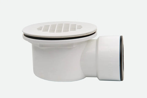 Low Profile Shower Base Drain With Perforated Strainer 1.5 Inch Side Outlet PVC Drain For Trap And Drain Assembly
