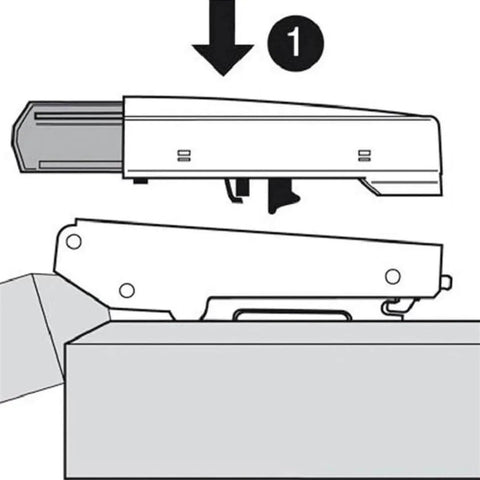Installation guide for Soft Close Damper Hinges for Kitchen Cabinets and Drawers, showing a clip-on mechanism and attachment process.