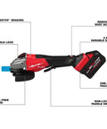 Heavy Duty Brushless Power Angle Grinder Kit With 9000 Rpm Motor And Smart Battery Tech for dust screen and variable speed controls.