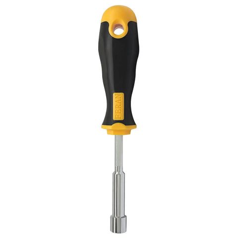 Two Pack 10mm Socket Wrench Screwdriver Set With Cushioned Grip High Carbon Steel Nut Driver For Furniture Assembly Bike Repairs And Do It Yourself Projects Durable Pro Grade Tool Kit black and yellow handle detail view