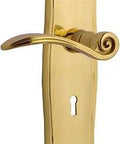 Prairie Plate Privacy Door Lever Set With Keyhole Swan Lever In Unlacquered Brass, Solid Forged Brass Construction, Old School Vintage Style