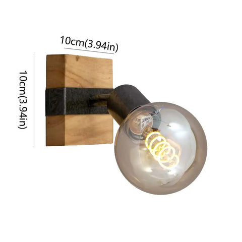 Slick Adjustable Metal And Wood Wall Sconce Vintage Industrial Farmhouse Light No Hassle Mount For Hallway Bedroom Stairs Heavy Duty Frame on wooden mount with glass bulb.