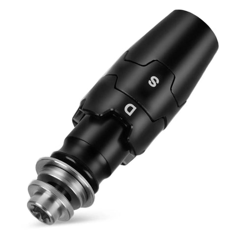 335 Tip Golf Shaft Adapter Sleeve For Fairway Woods Universal Fit For Callaway Ai Smoke Paradym Rogue ST Epic Mavrik GBB Big Bertha XR Series Pro Grade Premium Golf Club Shaft Adapter shown angled with distinguishable black finish.