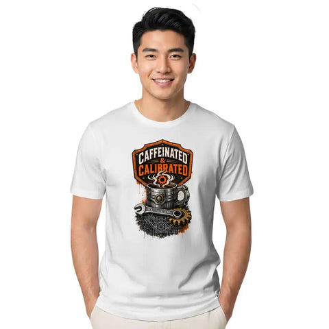  Cool Classic Fit Cotton Tee Featuring A Wrench, Gear, And Blueprint Design Perfect For Garage Mechanics Coffee Lovers And DIY Guys Who Fix Everything in white.