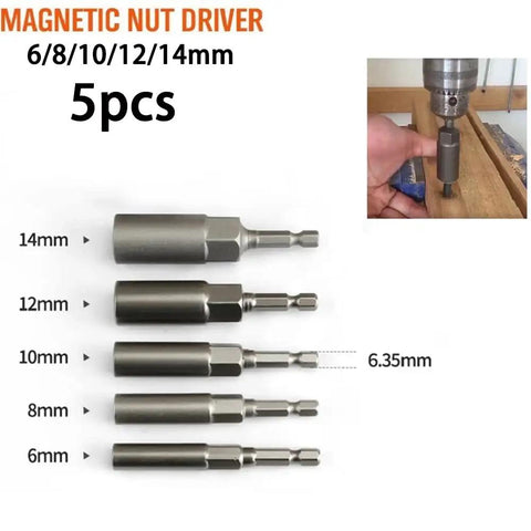 Get This Heavy Duty 5 Pc Hex Socket Adapter Kit With Magnetic Bits For Bolt Removal And Drill Work Made From Chrome Vanadium Steel That Stays Hard And Tough For Any Job You Might Face. 5pc magnetic nut driver set, 6-14mm, chrome vanadium steel