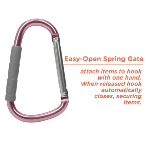 Large Handy Carabiner Stroller Clip With Textured Soft Grip Rose Gold, Heavy Duty Hook For Diaper Bags, Shopping Bags And Keys