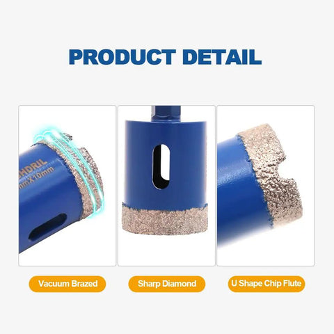 Close-up of Diamond Hole Saw Kit with Diamond Core Drill Bits for Porcelain Ceramic Granite Marble and Other Hard Materials