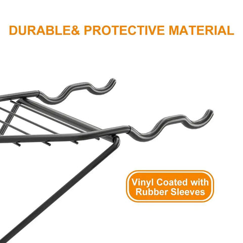 Close-up of hooks on Two Bike Wall Mount Rack With Foldable Horizontal Hangers For Garage Storage, durable vinyl coating shown.