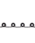 Four metal 8 mm bore ball-mounted pillow block insert bearings in a row.