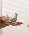 White ceramic bird decorative piece held in hand, part of Pretty Sweet Bird Toilet Bolt Covers Premium Ceramic Bathroom Screw Caps Set Of 2 Smooth Install Decorative Pieces Totally Spice Up Your Restroom In Fresh White.