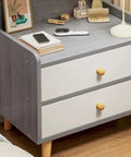 Gray dresser with Unfinished Round Wood Drawer Knobs 10 Pack, Mushroom Shape Cabinet Hardware, 36mm Diameter Pull Handles installed