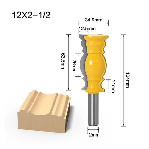 Premium Crown Molding Router Bit For Woodworking Pros With 12mm Or Half Inch Shank, 12mm size, detailed carving tool displayed.