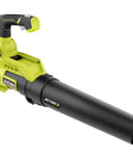 Heavy Duty Cordless Leaf Blower Pumping 110 Mph And 525 CFM With Variable Speed Settings for fast yard cleanup, featuring a green and black design.