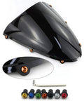 Orange Aluminum Fairing Bolt Kit For Yamaha R1 Windshield Installation Hardware Set shown with black windshield and assorted bolts