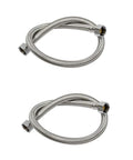 Two-pack braided stainless steel faucet supply hoses, 20 inches long, with brass nuts and 3/8" female fittings.