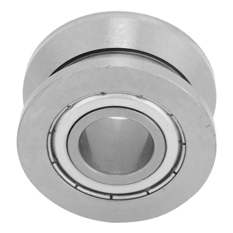 Built Tough V Groove Track Roller With Sealed Ball Bearings For Smooth Linear Motion Guide Applications Precision Heat Treated Steel Construction  circular roller closeup view.