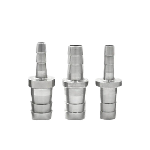 Variable Diameter Pagoda Straight Joint Hose Butt Fittings For 4mm 6mm 8mm 10mm 12mm 14mm 16mm 20mm 22mm 25mm 32mm 38mm 40mm 50mm 60mm One Color Connector For Garden And Industrial Hoses DIY Friendly shown in steel with multiple sizes.