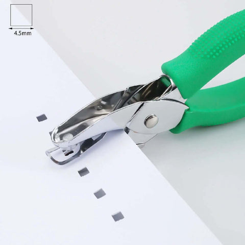Two Pack Handheld Metal Hole Punches For DIY Crafts And Scrapbooks, Triangle 6mm And Square 4.5mm, Portable Punch Tool in use