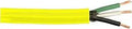 Close-up of yellow 12/3 250-Foot SJTOW Outdoor Power Cord 300-Volt Heavy-Duty Cable with PVC Jacket showing internal wires