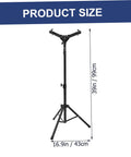 Heavy Duty Adjustable Height Tripod Snare Drum Rack Stand With Slick Black Alloy Finish; 39in tall, 16.9in wide, adjustable frame.