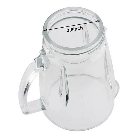 Bottom view of 6 cup clear Glass Jar With Lid Replacement For Oster Pro 1200 Blender, compatible with BLSTMB CBG CBF BBG models