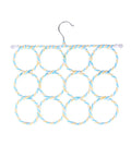 Double Sided Scarf Hanger Closet Organizer Foldable Paper Rattan 12 Ring Tie Holder With Rock Solid Steel Hook view with 12 rings and steel hook.