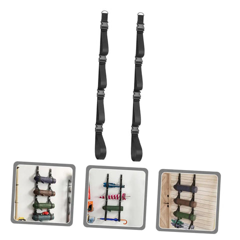 Heavy Duty Adjustable Wall Storage Straps For Garage Organization Rock Solid Wall Mount System shown hanging with tools organized.