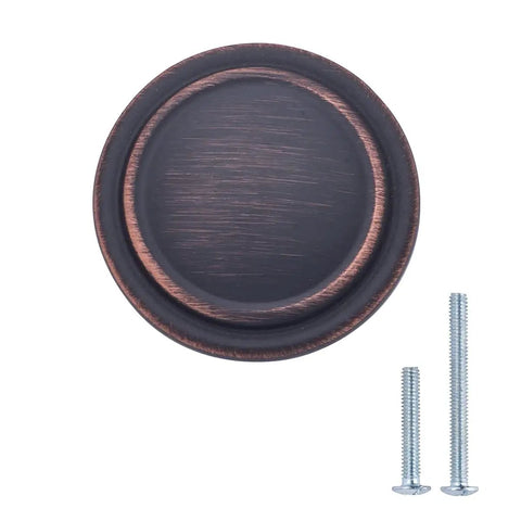Oil Rubbed Bronze Cabinet Knobs 1.25 Inch Diameter, Straight Top Ring Style, 10 Pack With Mounting Screws For Easy Install, Classic Rustic Hardware For Kitchen Cabinets And Drawers