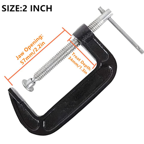 Beefy 2 Inch C Clamp Set for Woodworking, Welding and Building Projects, Industrial Strength Steel, Size 2 Inch with Measurements