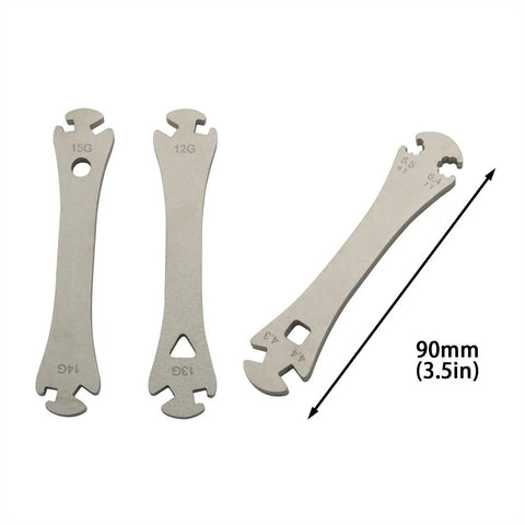 Three Piece Bicycle Spoke Wrench Kit For 12 13 14 15G Spokes, Rim Repair And Wheel Tension Tool, wrenches with size labels
