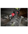 Person using M12 Fuel 16 Gauge Variable Speed Nibbler for fast clean cuts in 22 gauge duct seams, cordless ergonomic pro tool
