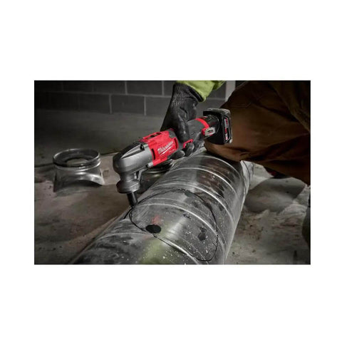 Person using M12 Fuel 16 Gauge Variable Speed Nibbler for fast clean cuts in 22 gauge duct seams, cordless ergonomic pro tool