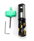 Heavy Duty 1 Inch Shank Indexable End Mill For Rugged Milling, 1 Inch Cutting Diameter, shown with wrench and tool
