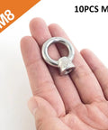 M8 Ring Shape Lifting Eye Nut 304 Stainless Steel Threaded Nut Fastener 10 Pack Coarse Pitch 1.25mm held in hand