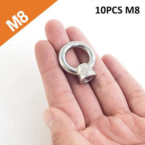 M8 Ring Shape Lifting Eye Nut 304 Stainless Steel Threaded Nut Fastener 10 Pack Coarse Pitch 1.25mm held in hand