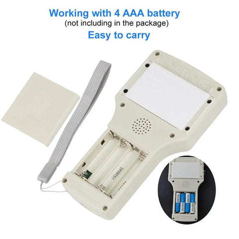 Back view of the All In One RFID And NFC Card Copier And USB Reader, Supports 125KHz And 13.56MHz, battery compartment open.