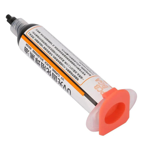 Light Curing Solder Mask Ink In Black For PCB And BGA Repair, syringe of black UV cure solder resist for electronics maintenance