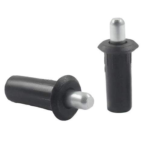 Legit Heavy Duty 10 Piece Spring Loaded Cabinet Door Repair Pins Black Durable Plastic And Reinforced Steel Core showing two repair pins.