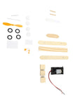 Components of Electric Wood Glider Aircraft Model Kit For Kids 7 And Up - Wood, plastic, metal parts shown
