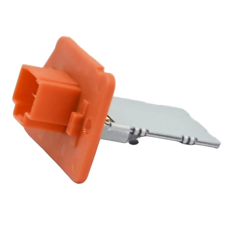 Manual Control Blower Motor Resistor For Hyundai Elantra And Elantra Coupe with orange connector and metal clip detail.
