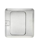 Top view of closed Pop Up Floor Outlet With USB Chargers Waterproof Receptacle Box For Kitchen Countertop Stainless Steel Silver Cover