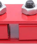 Heavy Duty Machinery Skates Featuring Killer 4409 Pound Load Rating And Smooth Rolling 360 Swivel Polyurethane Rollers close-up of red metal bracket with bolts