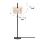 58 Inch Matte Black Floor Lamp With Bamboo Shade That Peeks Through, Easy On Off Rotary Socket Switch, Cozy Cottagecore Vibe For Living Room showing the pivoting shade.