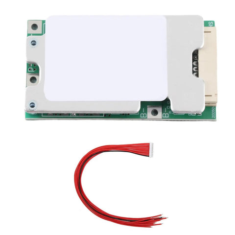 10S 36V 30A Lithium Ion Battery Management Board With Active Balancer And Charge Control For Electric Bikes And Solar Inverters, top view with connecting wires.