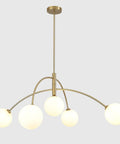 Gold 5-Light Sputnik Ceiling Chandelier With Glass Globe Shades For Dining Room Kitchen And Bedroom, Modern Mid Century Style.