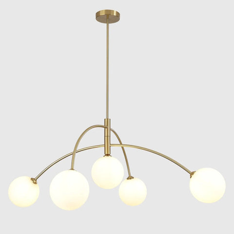 Gold 5-Light Sputnik Ceiling Chandelier With Glass Globe Shades For Dining Room Kitchen And Bedroom, Modern Mid Century Style.